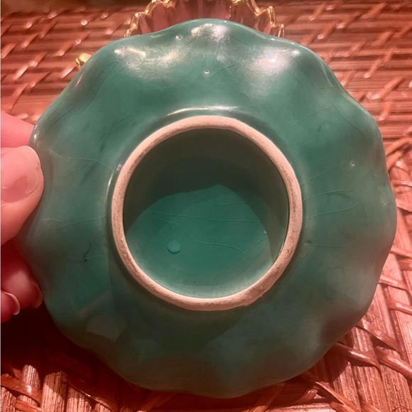 Elegant Teal Green, Gold and Pink Demitasse Cup and Saucer - no makers mark -EUC - Picture 7 of 10